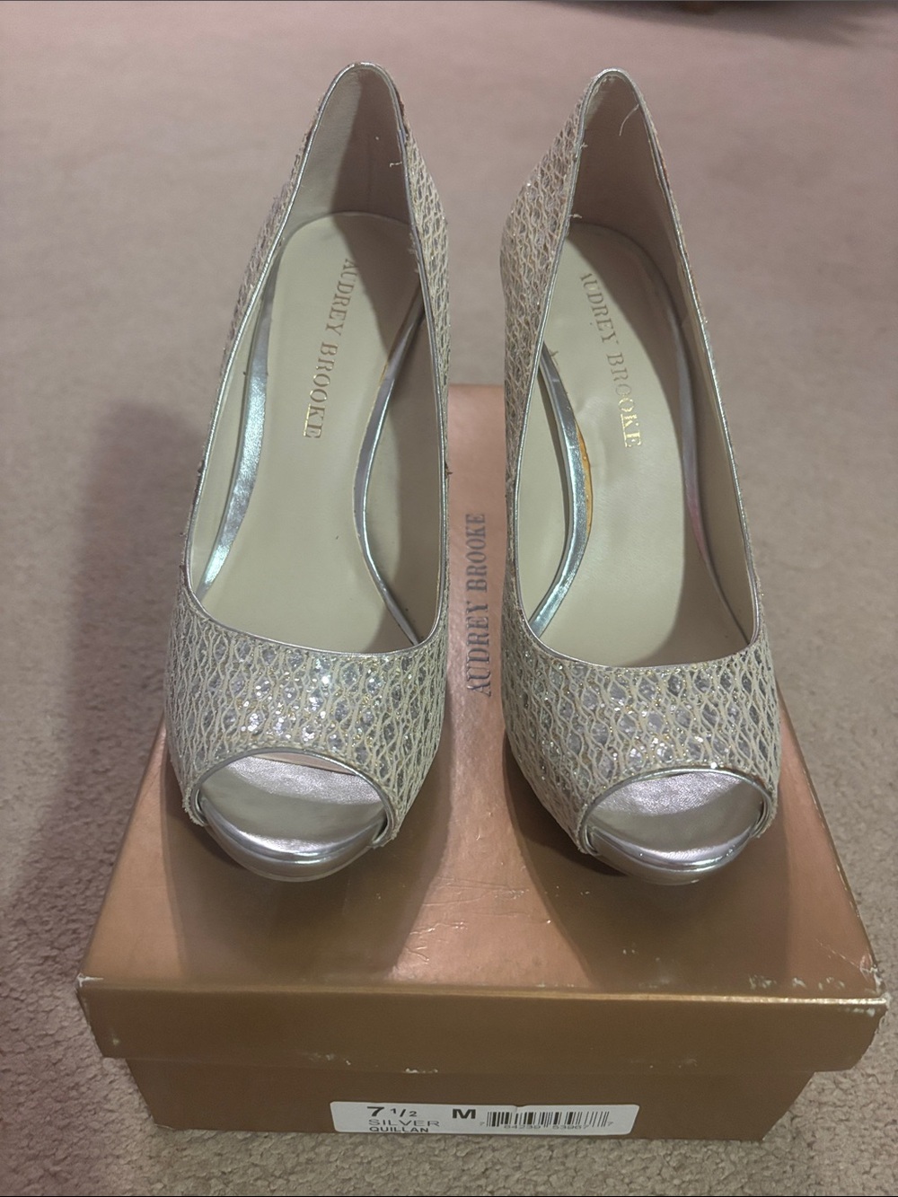 Audrey Brooke Champagne Metallic Peep-Toe Pumps